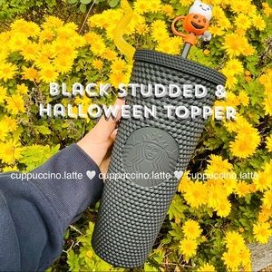 🎃NEW🖤Starbucks Matte Black Studded Tumbler & Halloween Straw Topper of Choice!
